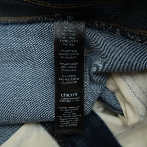 Chico's Jeans Women's 00 US-2 Blue Mid-Rise Slimming Girlfriend Crop 25" Inseam - Picture 10 of 16